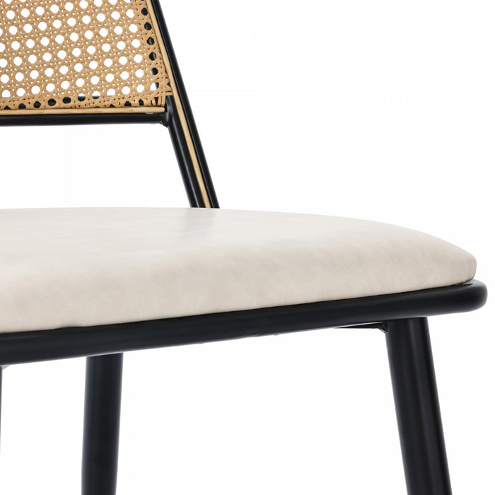 Oliver Modern Dining Chairs with PU Upholstered and PE Rattan Backrest Set of 2,Black