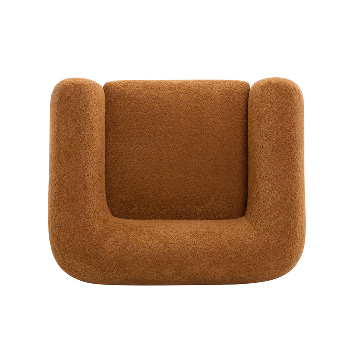 Tuxor Modern Upholstered Boucle Arm Chair with Tuxedo Design, Caramel, Walnut