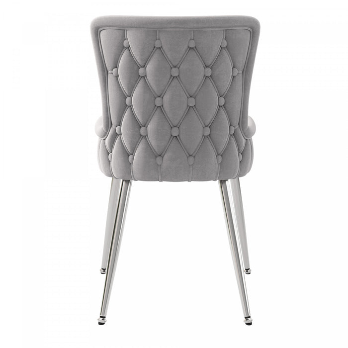 Luna Velvet Dining Chairs with Tufted Upholstered and Gold Metal Legs Set of 6, Grey