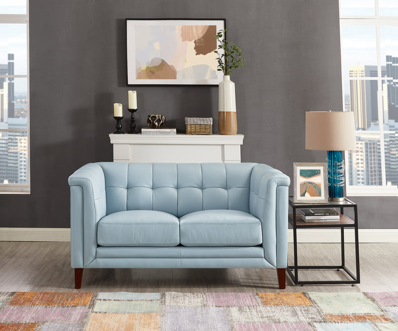 Hydeline Bodie Leather Loveseat - Spa Blue