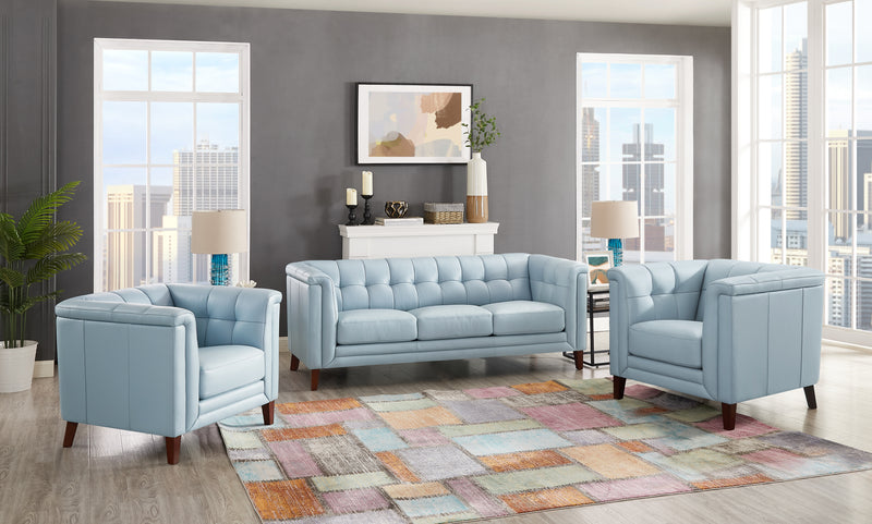 Hydeline Bodie Leather Loveseat - Spa Blue