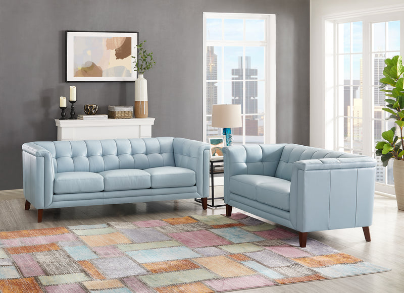 Hydeline Bodie Leather Loveseat - Spa Blue