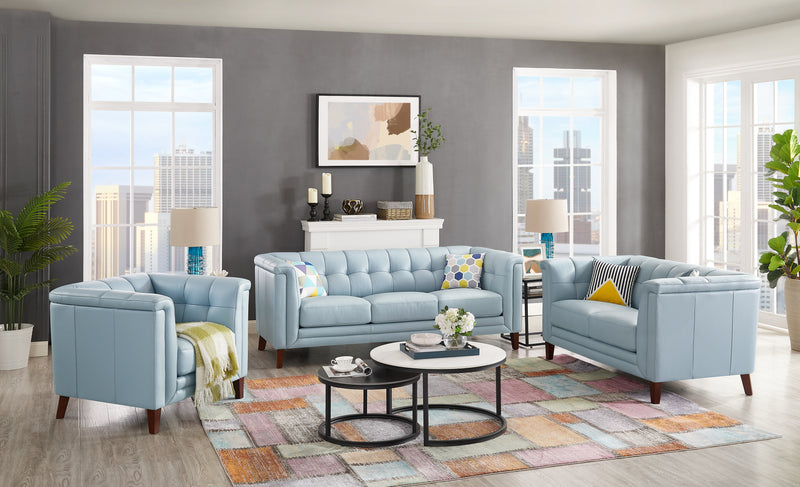Hydeline Bodie Leather Loveseat - Spa Blue