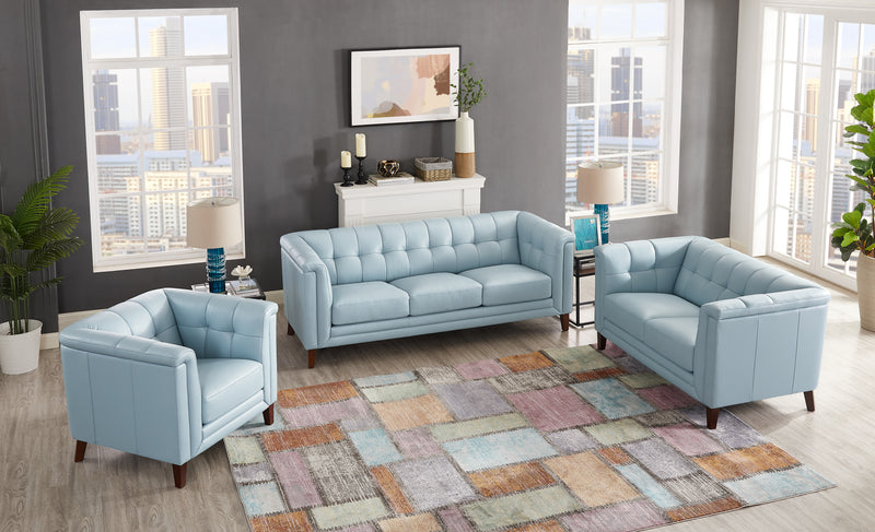 Hydeline Bodie Leather Loveseat - Spa Blue