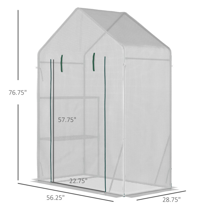 Outsunny 56\"x29\" Walk-in Greenhouse With 2-tier Shelf, Roll-up Zippered Door, Portable Gardening Plant Hot House With Pe Cover, Green