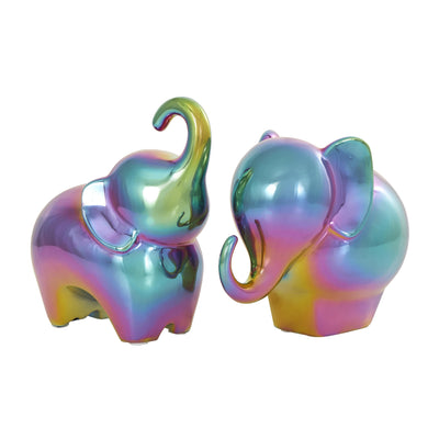 Ceramic 6" Iridescent Elephant Sculpture - Set of 2|Sculpture d'éléphant irisé de 6 po en céramique - ensemble de 2