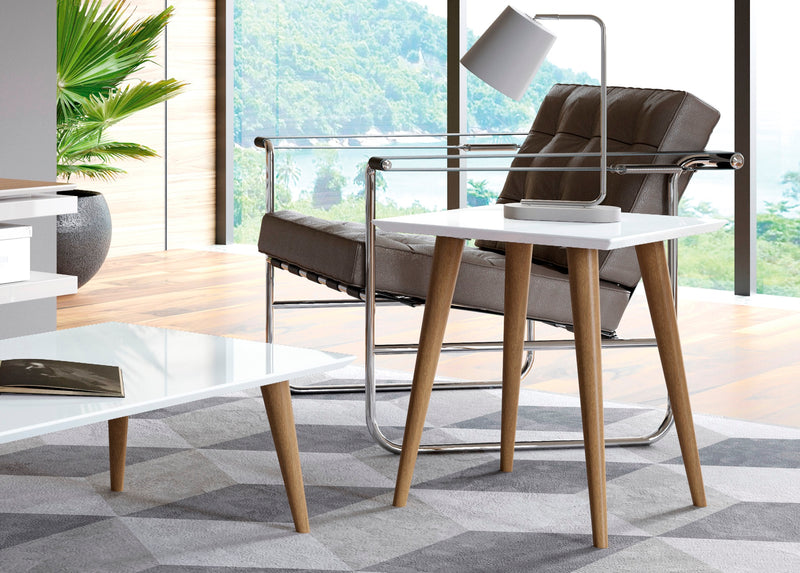 Manhattan Comfort Utopia 19.84\" High Square End Table with Splayed Wooden Legs - White Gloss