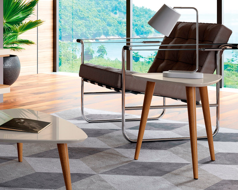 Manhattan Comfort Utopia 19.88\" High Triangle End Table with Splayed Wooden Legs - Off White