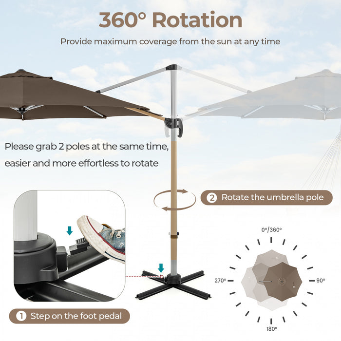 Costway 11 FT Outdoor Patio Umbrella, Round Cantilever Umbrella w/ 360° Rotation Brown