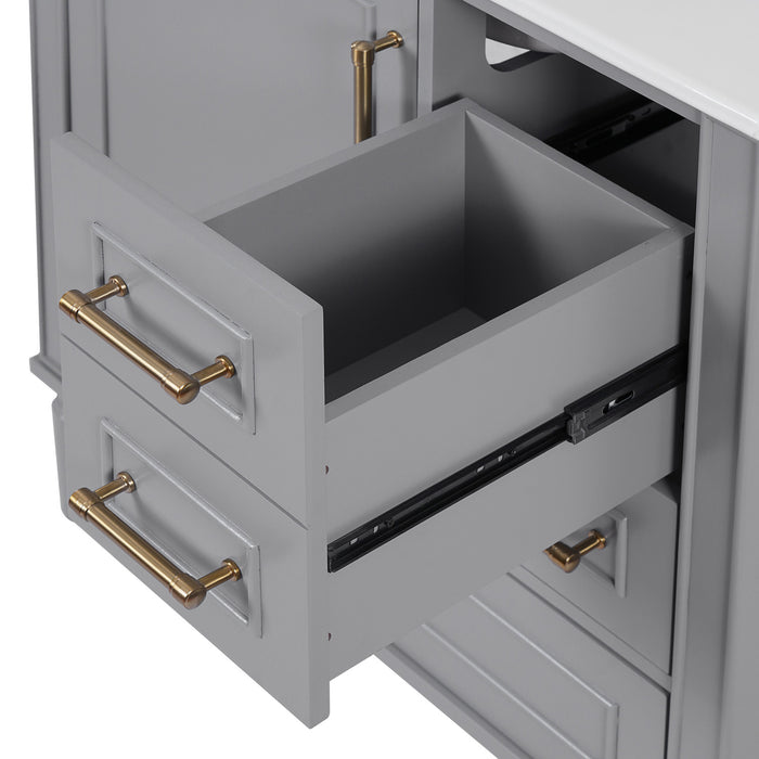 Emerson 30 Inch Bathroom Vanity with Ceramic Sink and Three Drawers, Grey