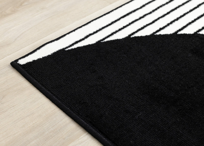 Florence Black White Stripes and Hollow Circle Modern Design, 7'6\" x 9'6\" Indoor Area Rug
