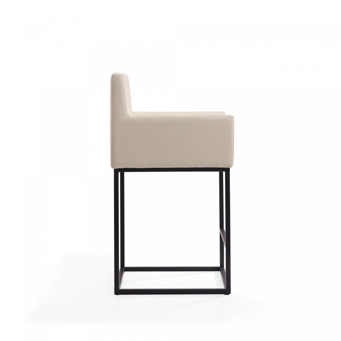 Ambassador Mid-Century Modern Metal Upholstered Counter Stool in Cream - Set of 2 Bar Stool