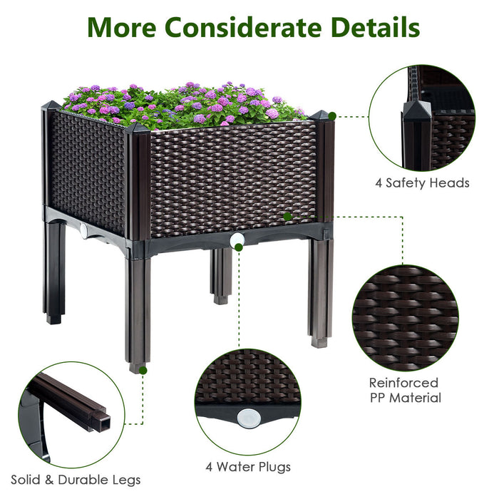 Costway Set Of 4 Raised Garden Bed Elevated Flower Vegetable Herb Grow Planter Box Brown
