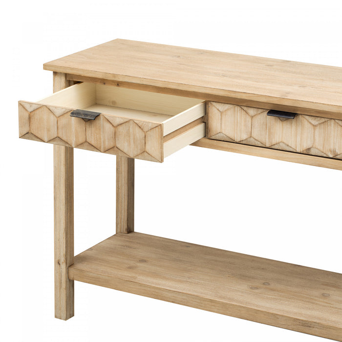 Oliver 60'' Fir Veneer Entryway Table with Honeycomb Design and Drawers, Natural Sofa Table
