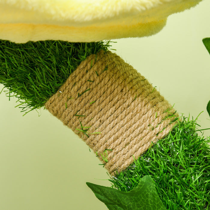 Pawhut 18\" Plush Cat Tree With Two Flower Platforms, Multi-activity Centre Cat Tower With Jute Scratching Posts, Elevated Perches, Round Roomy Condo With Door, Green