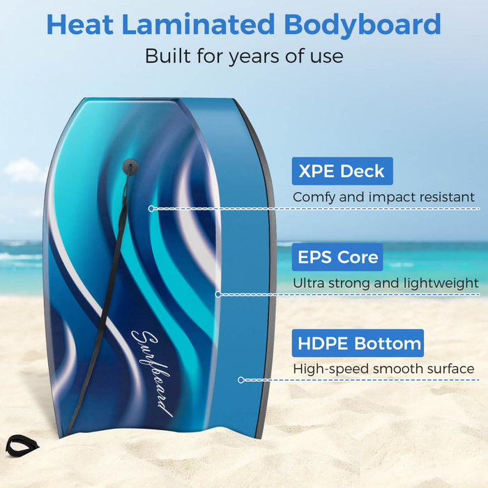 Costway 41\" Lightweight Body Board With Eps Core Xpe Deck Hdpe Bottom Crescent Tail Blue