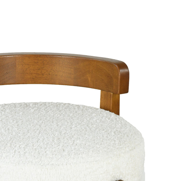 Elise Modern Round Seat Rubberwood Bar Stool Set of 2 with Curved Back Support and Sherpa Upholstery,White