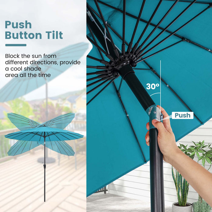 Costway 9 FT Patio Round Market Umbrella with Push Button Tilt, Crank Handle, Vented Top Turquoise
