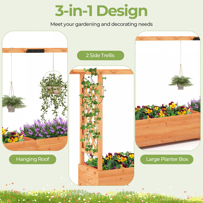 Costway 1 Pcs Raised Garden Bed With Trellis Hanging Roof Planter Box Drainage Holes For Patio