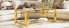 Aria 47.5 Inch Modern Rectangular Coffee Table with Asymmetrical Gold Frame and Glass Top, Transparent | Aria Table Basse Rectangulaire Moderne 47.5 po avec Cadre Asymetrique Dore et Plateau Verre, Transparent