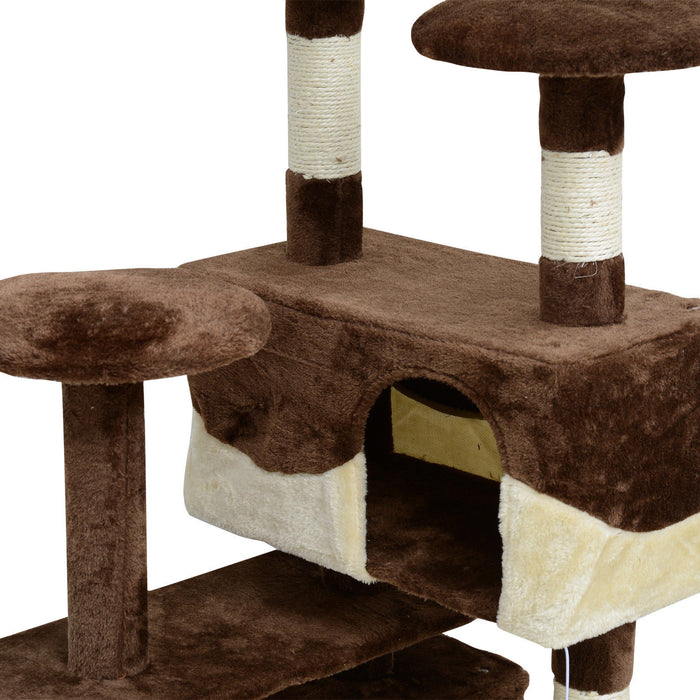 Pawhut 52\" Cat Tree Tower, Large Cat Condo Furniture Multi-level Activity Center With Scratching Posts, Perches, Ramp, Dangling Balls - Coffee