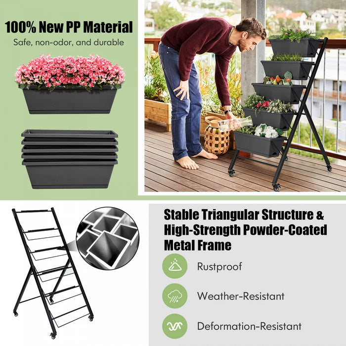 Costway 5-tier Vertical Raised Garden Bed Elevated Planter With Wheels & Container Boxes
