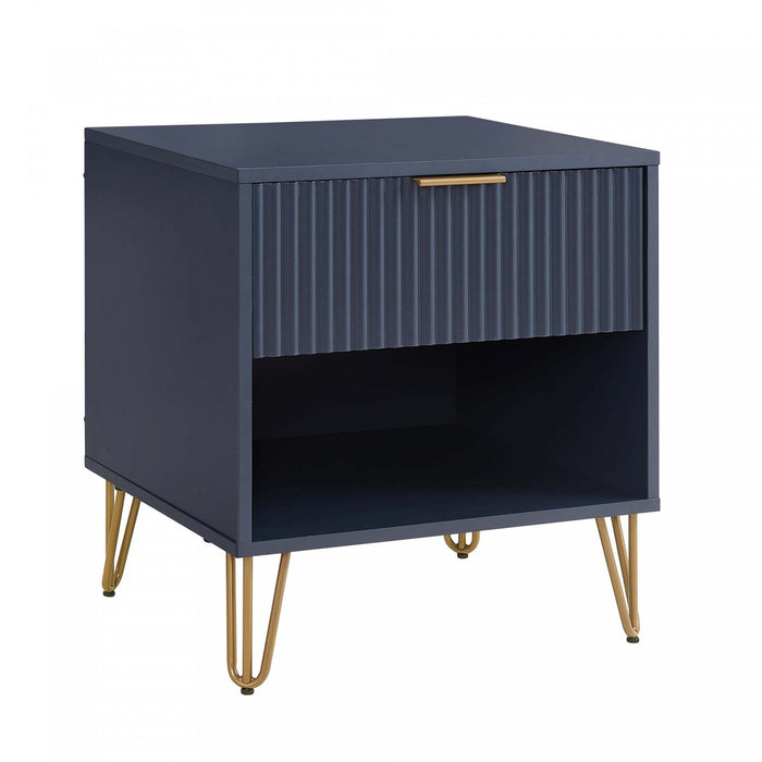 Dumbo Modern 20\" Fluted Nightstand in Midnight Blue (1-Drawer)