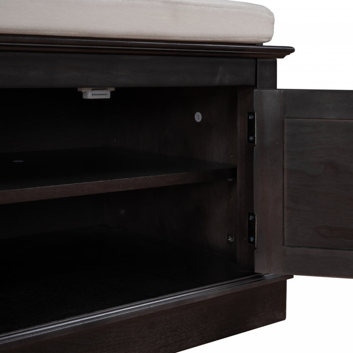Daniel Solid Wood Storage Bench With 4-door Shoe Cabinet With Adjustable Shelves - Espresso
