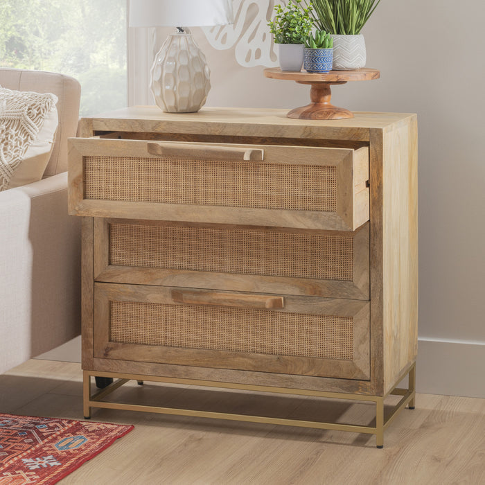 Janie 3-Drawer Rattan Accent Cabinet - Natural