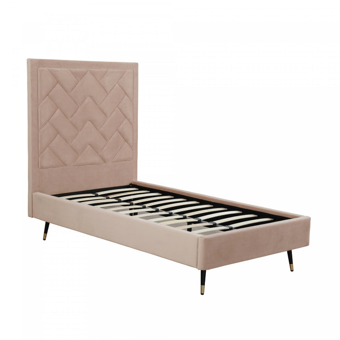 Crosby Modern Upholstered Velvet Twin Bed in Nude
