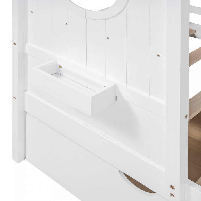 Jeames Wood House Bed with 2 Storage Drawers and Shelf,Twin Size - White