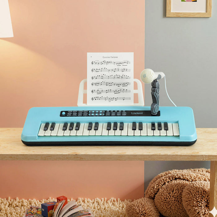 Costway 37 Keys Kids Piano Keyboard Portable Musical Toy with Microphone & Music Stand Blue
