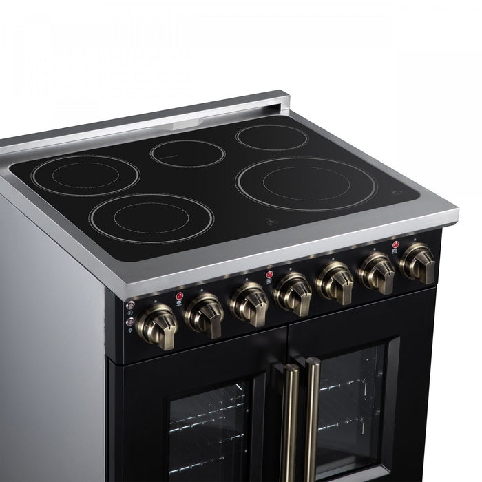 Forno Massimo 30 Inch French Door Electric range, 5 radiant burners, 4.32 cu.ft., Black - FFSEL6955-30BLK Electric Range