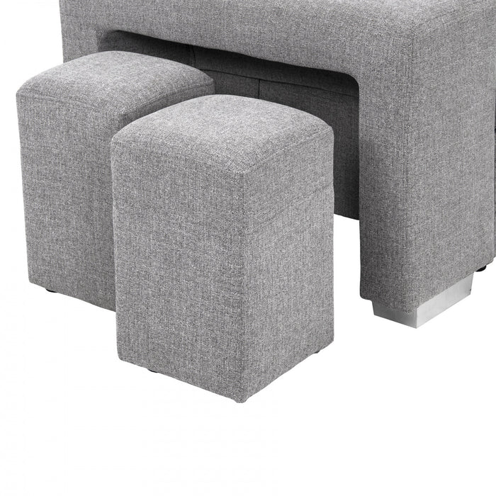Pax 105 in. Fabric Sleeper Sectional with Storage Chaise, Nested Stools and Adjustable Headrests - Grey