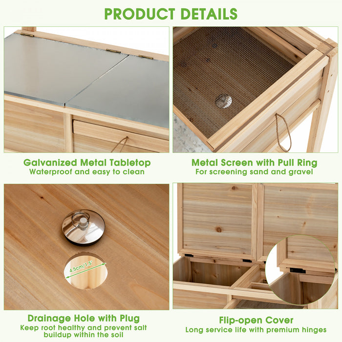 Costway Outdoor Garden Potting Bench Table Wooden Work Station W/metal Top Open Shelf