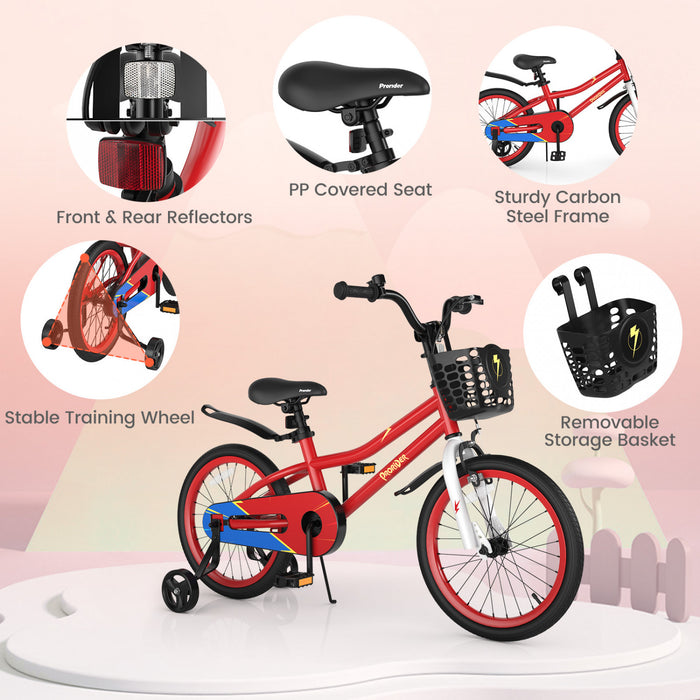 Costway 18\" Kid's Bike With Removable Training Wheels & Basket For 4-8 Years Old Red