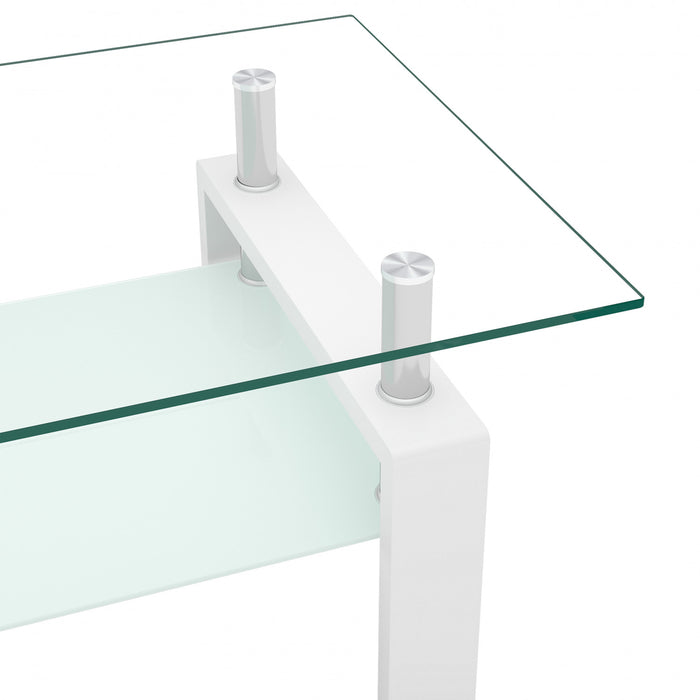 Liam Modern Rectangle Clear Tempered Glass Coffee Table,White