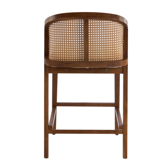 Tatti Rubber Wood Counter Stools with Cane Back Set of 2,Walnut