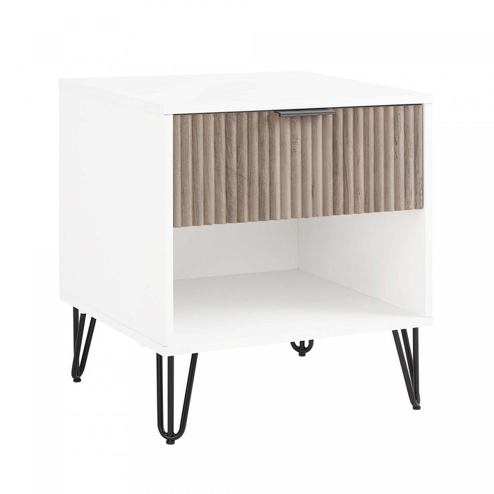 Dumbo Modern 20\" Fluted Nightstand in Rustic Gray and White (1-Drawer)