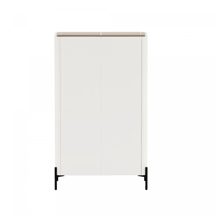 Abbey Modern 32\" Tempered Glass Bookcase Cabinet in Maple and Off White (4-Shelf)