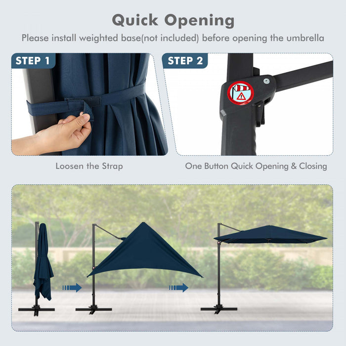 Costway Patio 9.5FT Square Cantilever Offset Hanging Umbrella 2-Tier 360° Outdoor Navy