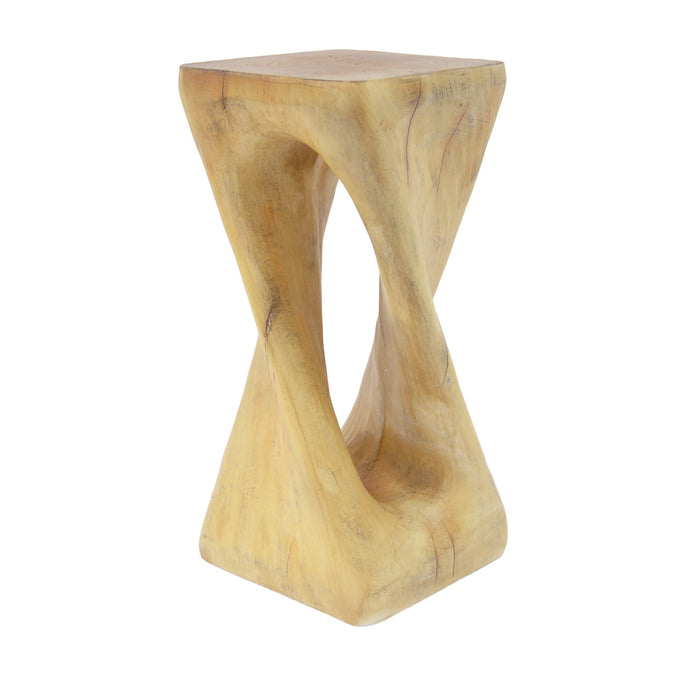 Cade 26.80\" Twisted Square MGO Accent Table, Unique Natural Wood Grain Indoor Side Table, Natural