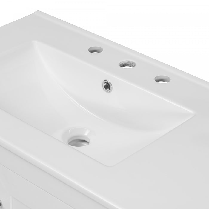Derek 36 Inch Modern Bathroom Vanity with Ceramic Sink & Multi Storage, White