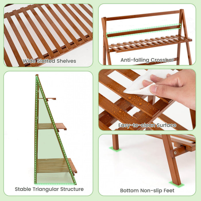 Costway 3 Tier Folding Shelf Stand Bamboo Flower Pot Display Rack Bookcase Organizer