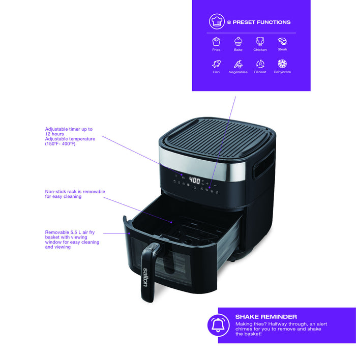 Salton 3-in-1 Air Fryer, Grill & Dehydrator Convection Toaster Oven