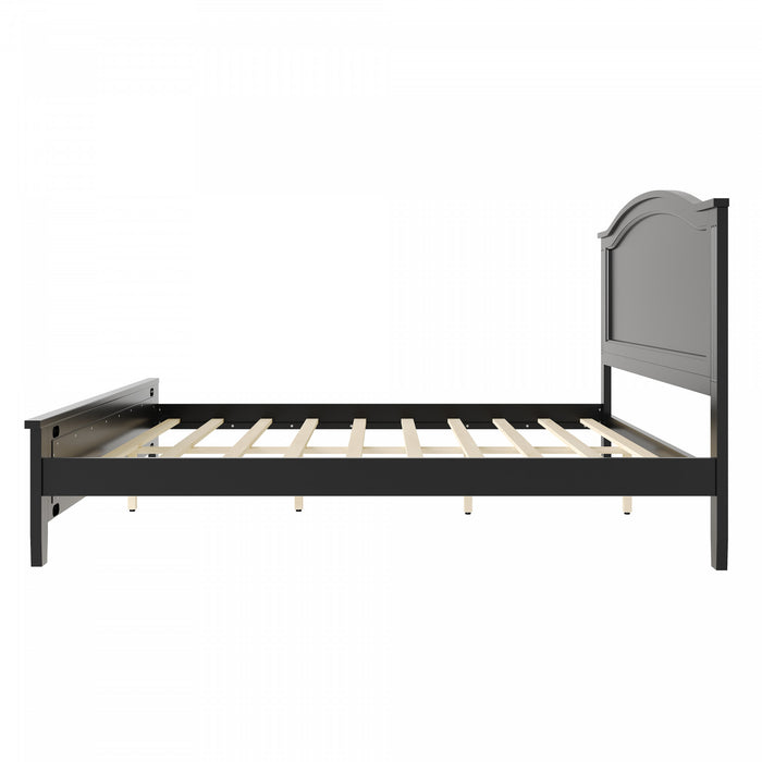 Benson Full Size Solid Wood Platform Bed with Stylish Headboard, Black