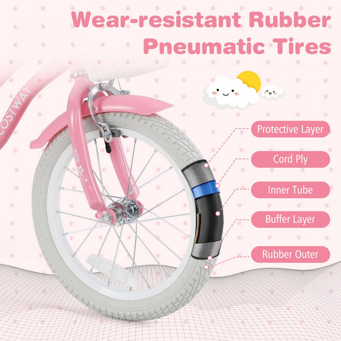 Costway 18\" Kids Bike Toddler Bicycle Withtraining Wheel Kickstand For 4-8 Years Old Girl Red