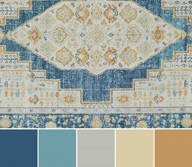 Kinsley Traditional 9'3\" x 11'10\" Area Rug in Blue Indoor Area Rug