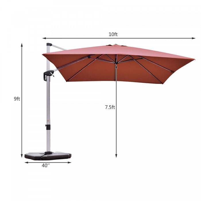Costway 10Ft Square Patio Offset Cantilever Umbrella 360 Degree Tilt Aluminum Brick Red