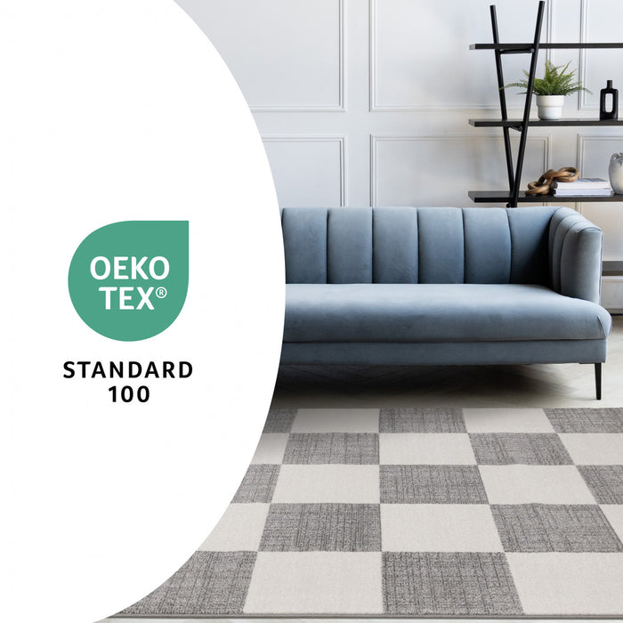 Covington Grey White Checkered Pattern Rug, 7'10\" x 10'6\" Indoor Area Rug